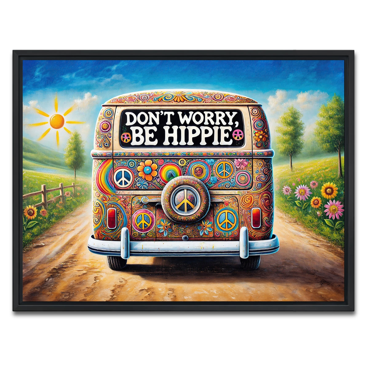 AUTO-MOCKUP WHITE | DON'T WORRY, BE HIPPIE Hippie Van | 1 Piece | Black Framed Canvas | group=4x3