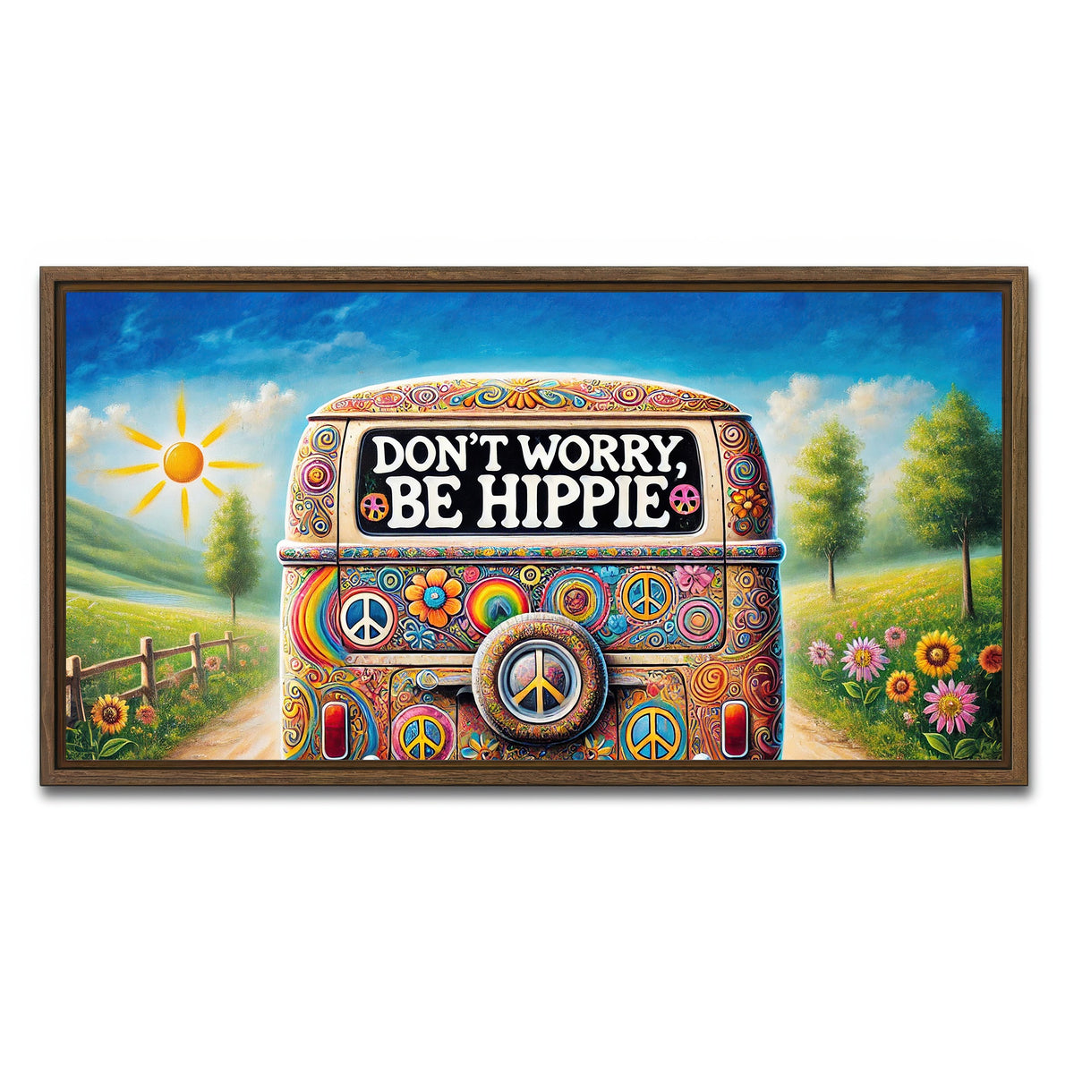 AUTO-MOCKUP WHITE | DON'T WORRY, BE HIPPIE Hippie Van | 1 Piece | Walnut Framed Canvas | group=2x1