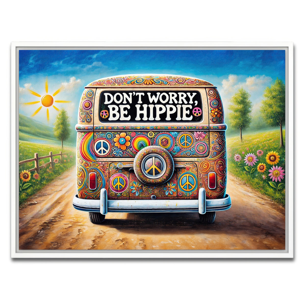 AUTO-MOCKUP WHITE | DON'T WORRY, BE HIPPIE Hippie Van | 1 Piece | White Framed Canvas | group=4x3