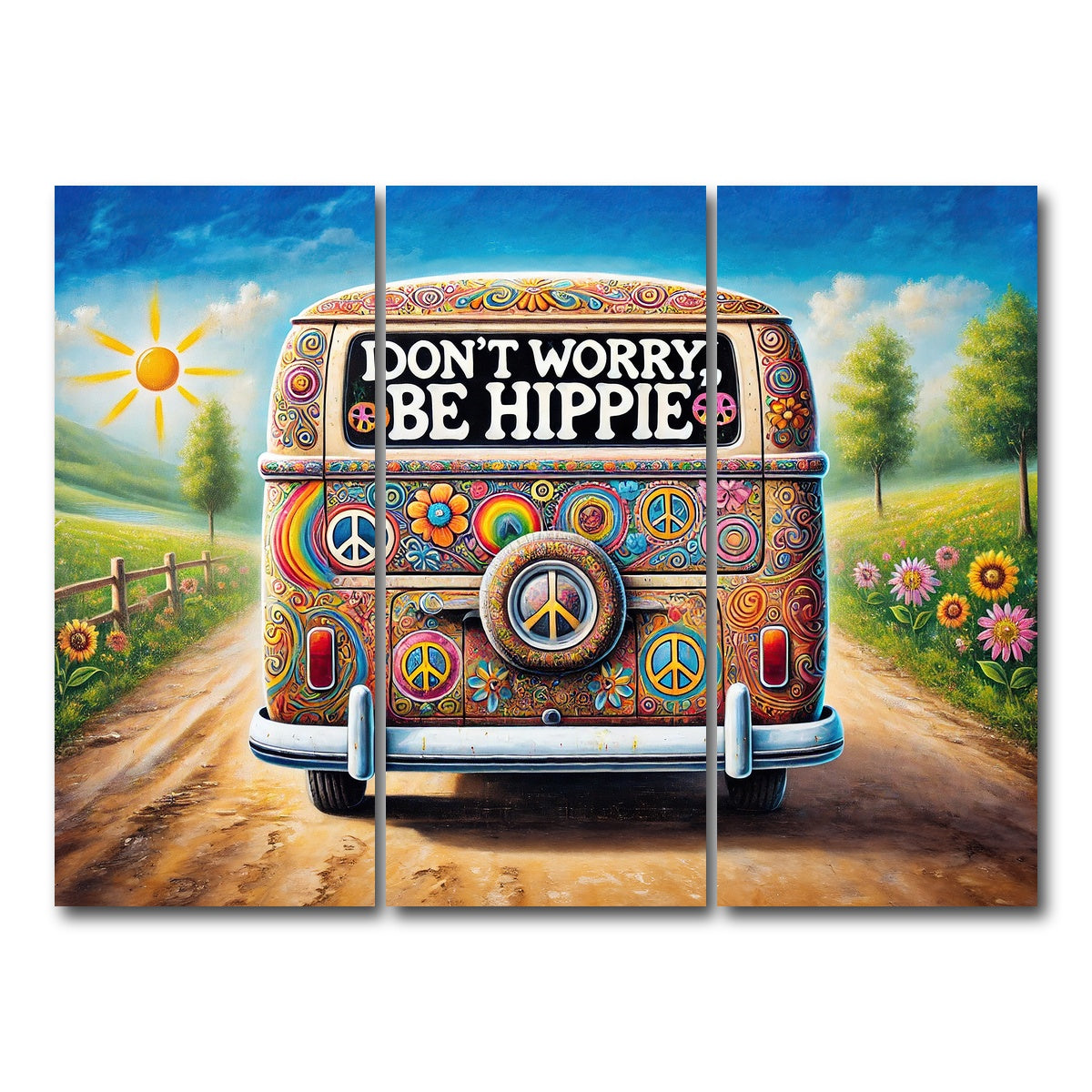AUTO-MOCKUP WHITE | DON'T WORRY, BE HIPPIE Hippie Van | 3 Piece | Gallery Wrap Canvas | group=8x18