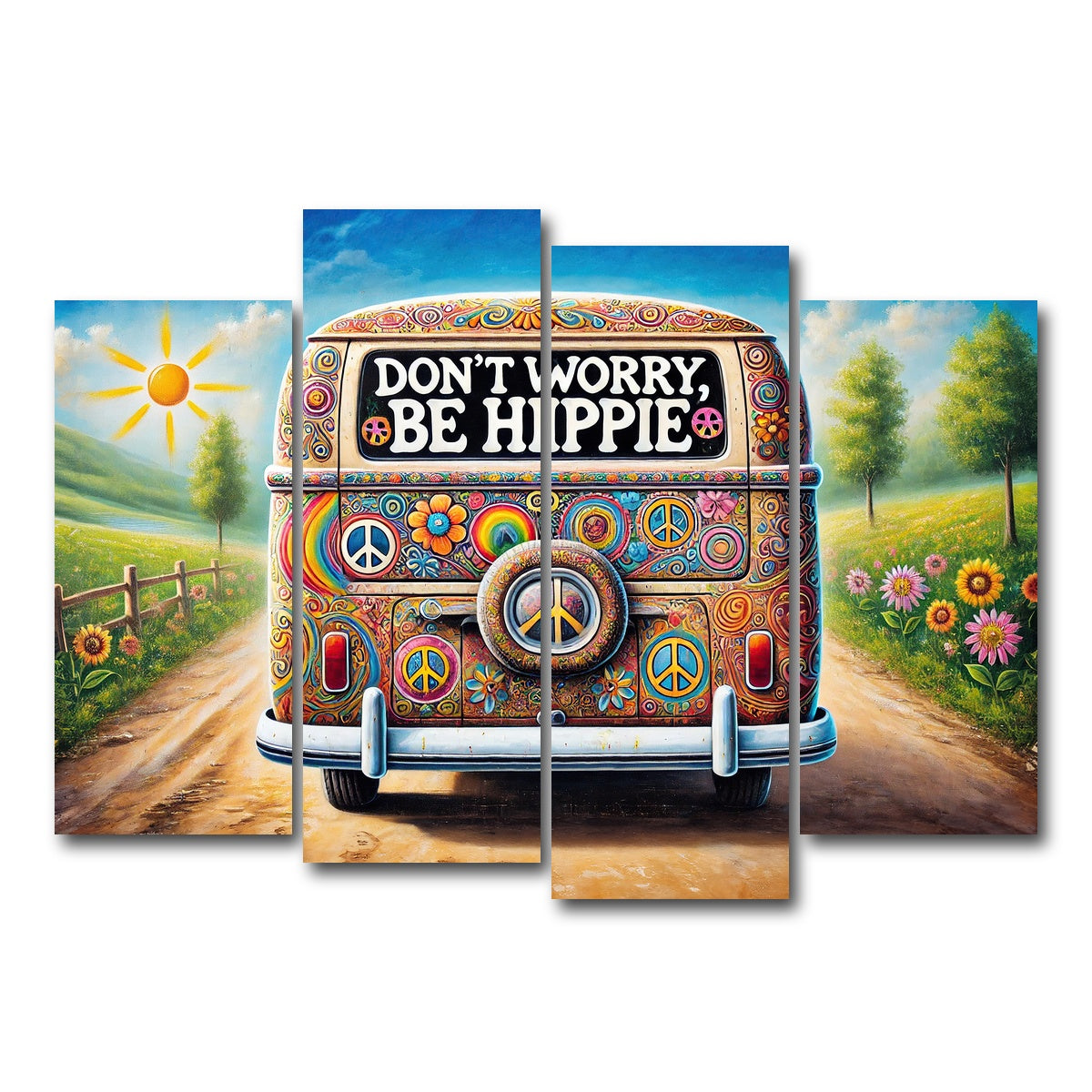 AUTO-MOCKUP WHITE | DON'T WORRY, BE HIPPIE Hippie Van | 4 Piece | Gallery Wrap Canvas | group=4_normal