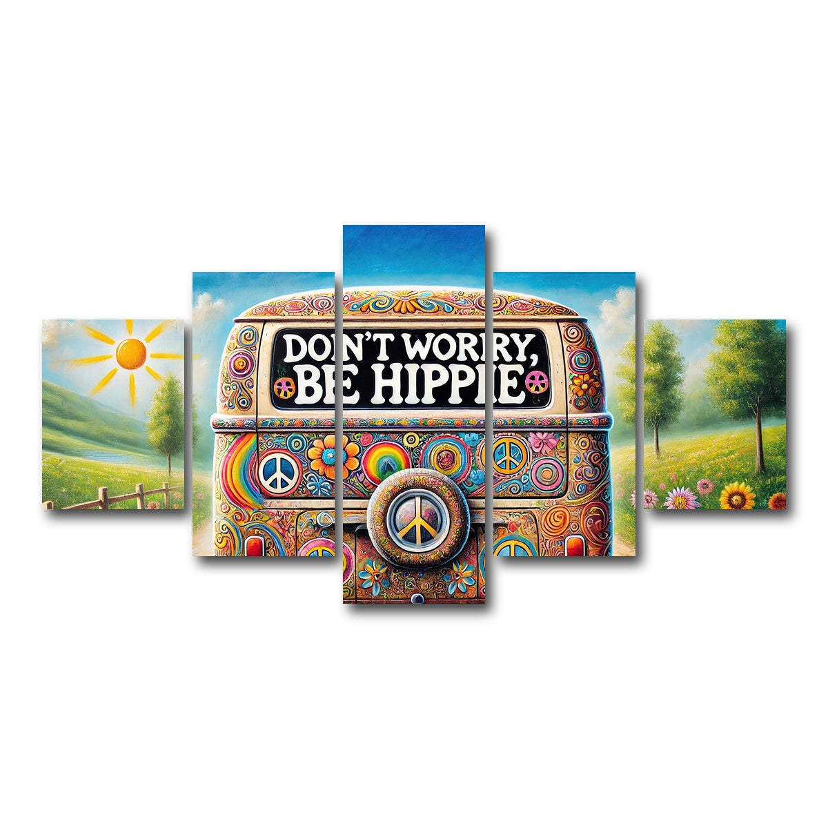 AUTO-MOCKUP WHITE | DON'T WORRY, BE HIPPIE Hippie Van | 5 Piece | Gallery Wrap Canvas | group=5_short