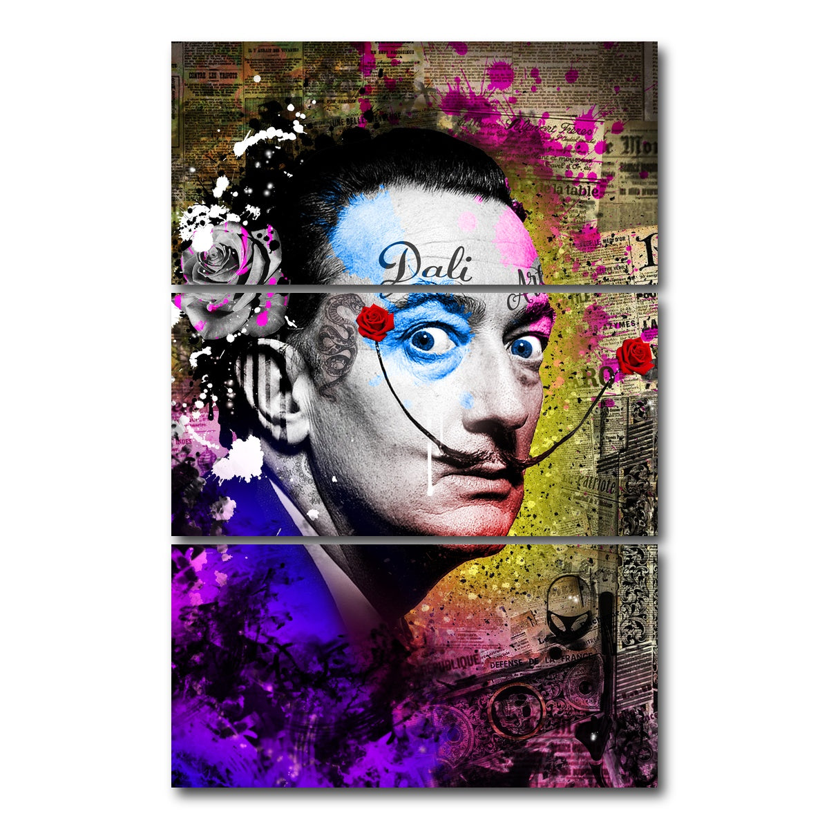 AUTO-MOCKUP WHITE | Dali With Tattoo | 3 Piece | Gallery Wrap Canvas | group=12x24_stacked