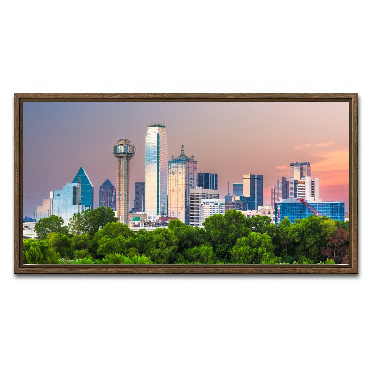 AUTO-MOCKUP WHITE | Dallas Skyline | 1 Piece | Walnut Framed Canvas | group=2x1