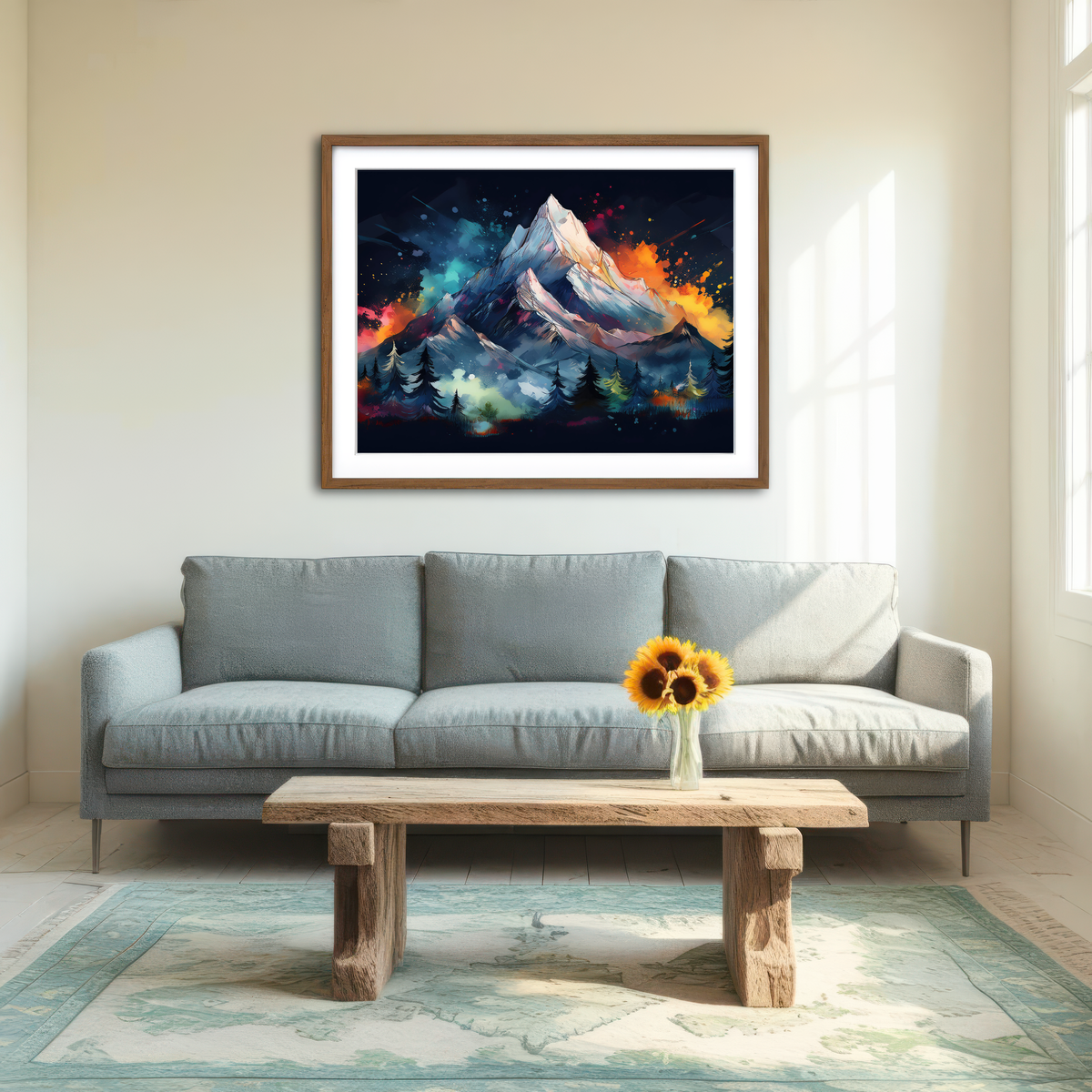AUTO-MOCKUP ROOM | Dark Colored Mountain Wall Art