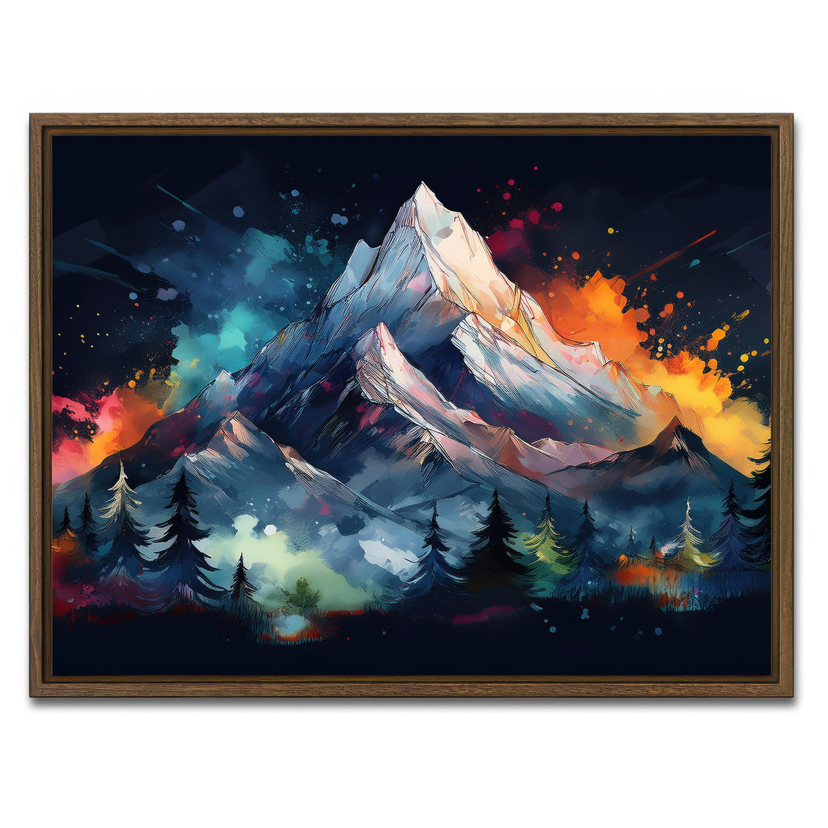 AUTO-MOCKUP WHITE | Dark Colored Mountain | 1 Piece | Walnut Framed Canvas | group=4x3