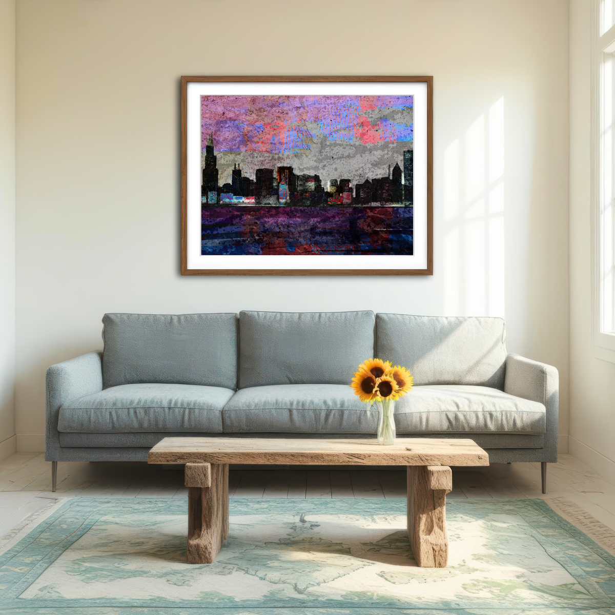 AUTO-MOCKUP ROOM | Dark Chicago Skyline Wall Art