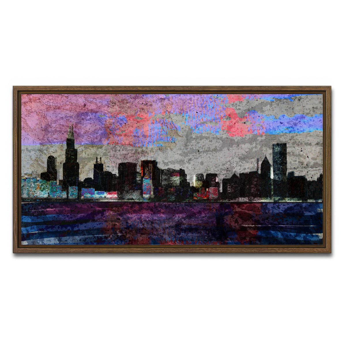 AUTO-MOCKUP WHITE | Dark chicago skyline | 1 Piece | Walnut Framed Canvas | group=2x1
