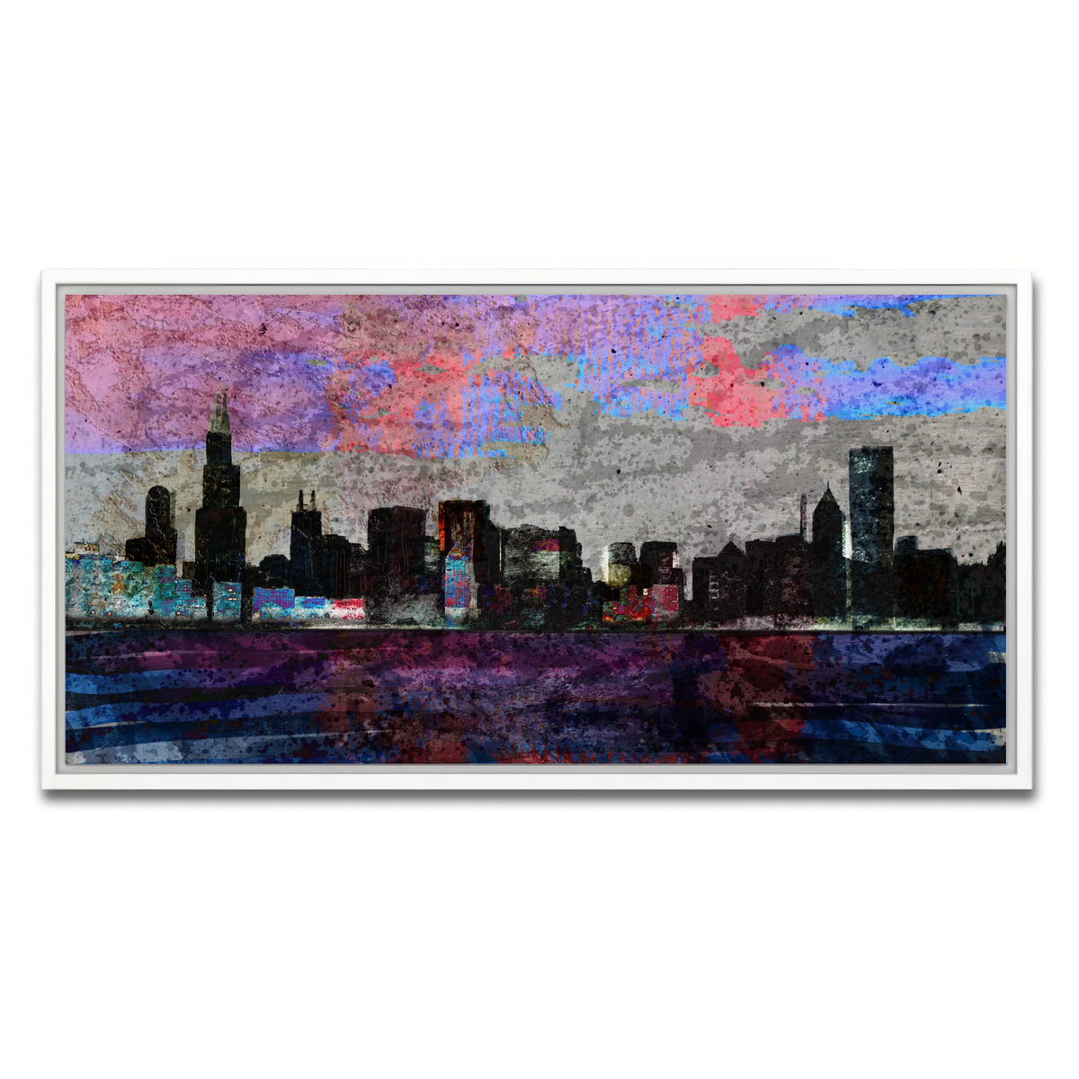 AUTO-MOCKUP WHITE | Dark chicago skyline | 1 Piece | White Framed Canvas | group=2x1