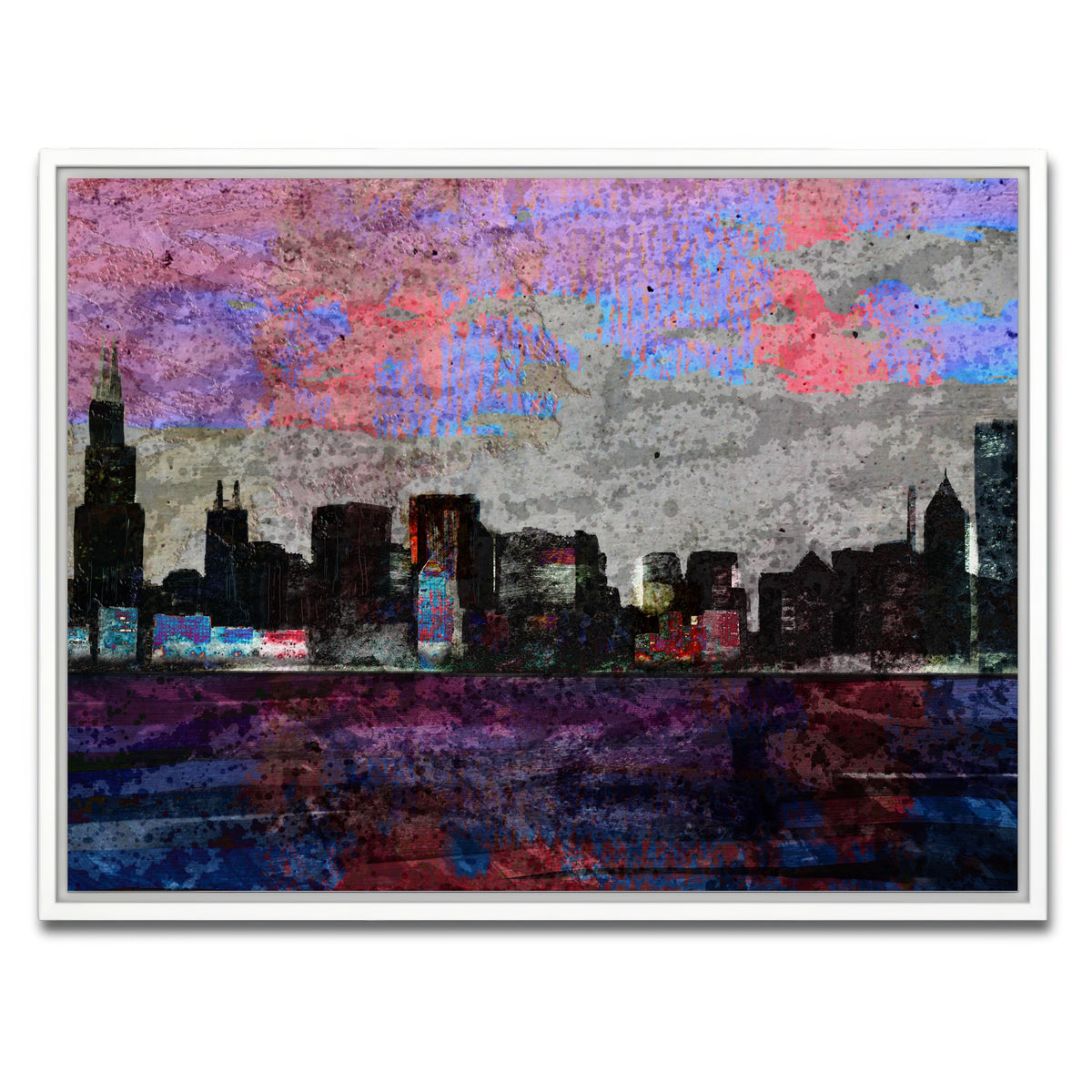 AUTO-MOCKUP WHITE | Dark chicago skyline | 1 Piece | White Framed Canvas | group=4x3