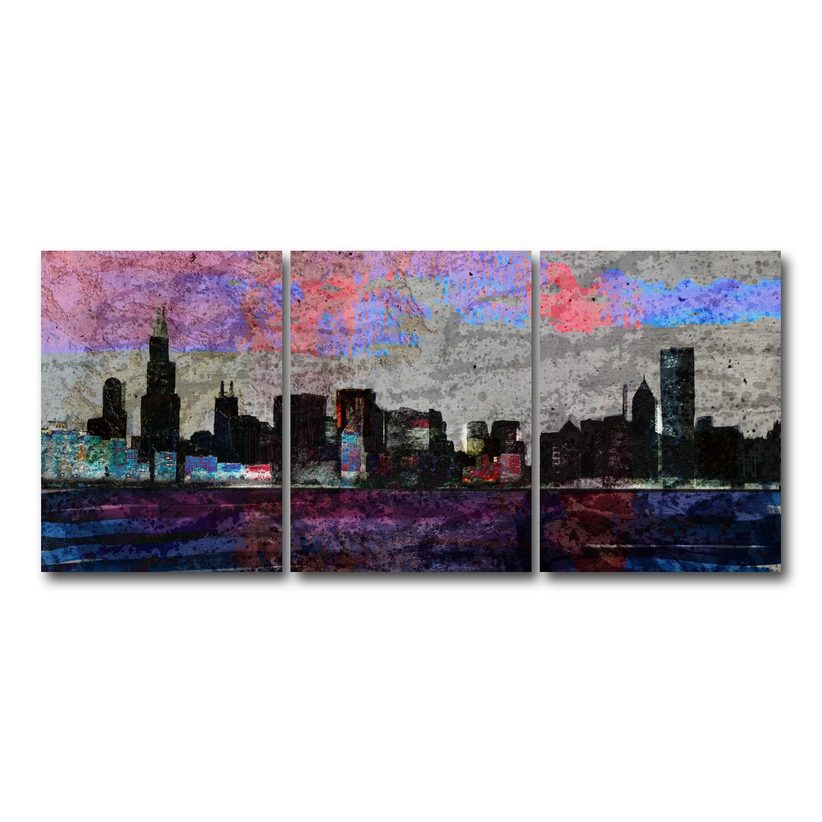 AUTO-MOCKUP WHITE | Dark chicago skyline | 3 Piece | Gallery Wrap Canvas | group=18x24