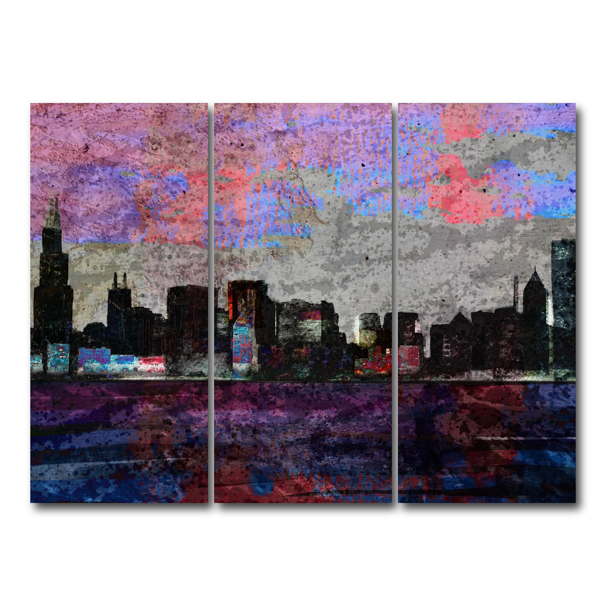 AUTO-MOCKUP WHITE | Dark chicago skyline | 3 Piece | Gallery Wrap Canvas | group=8x18