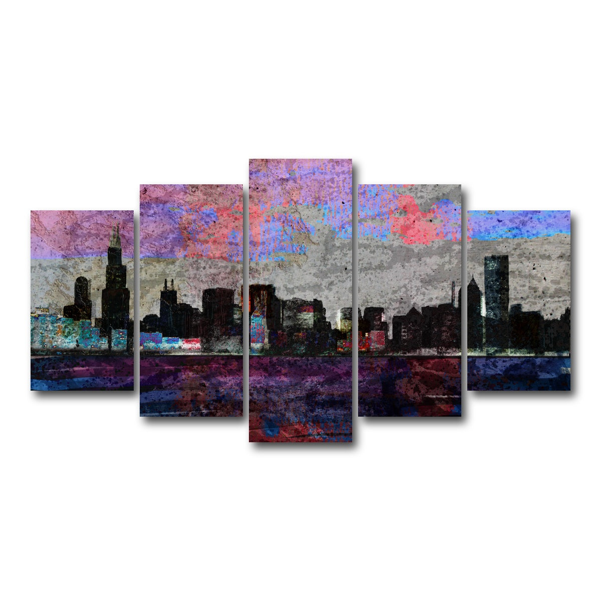 AUTO-MOCKUP WHITE | Dark chicago skyline | 5 Piece | Gallery Wrap Canvas | group=5_normal