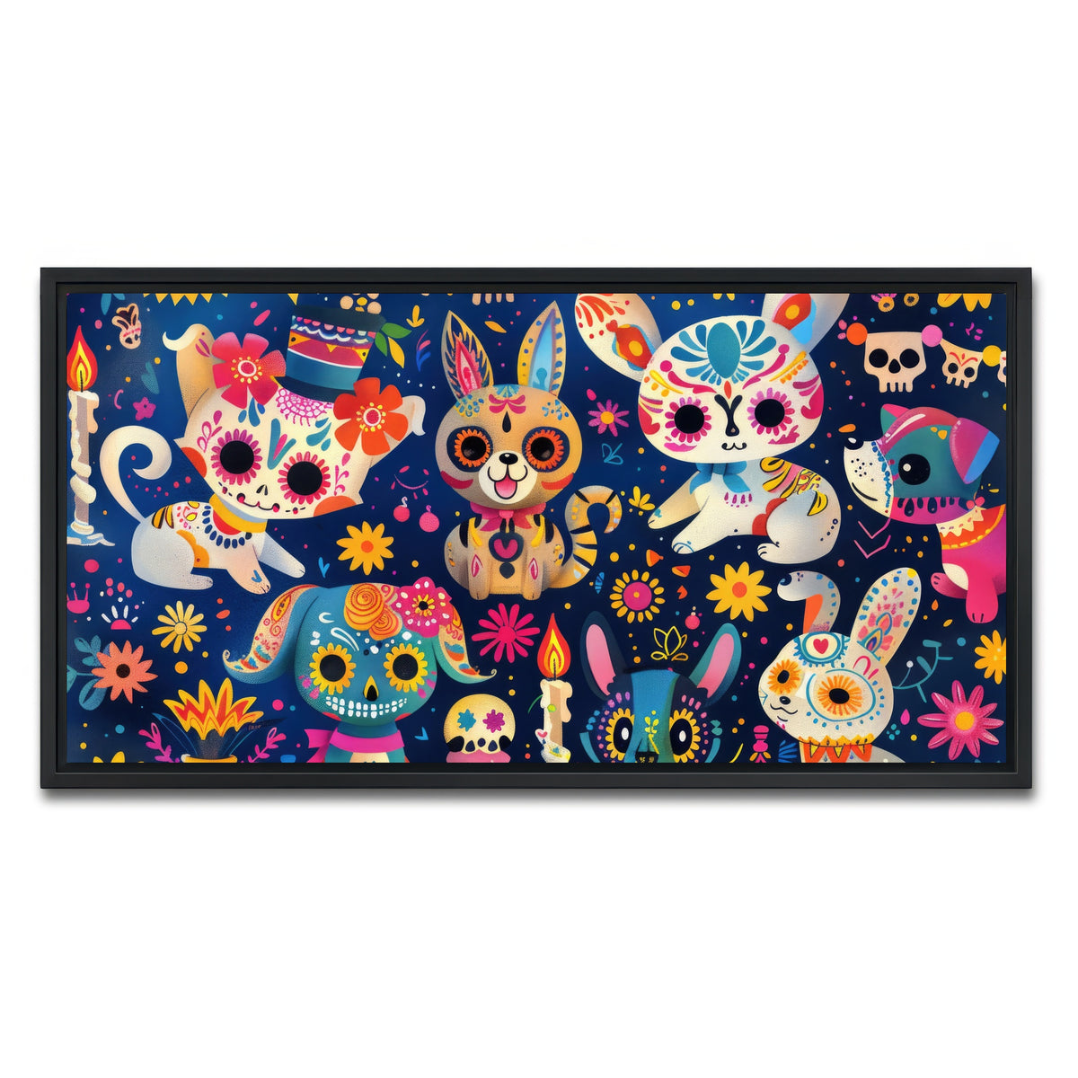 AUTO-MOCKUP WHITE | Day of the Dead Animals | 1 Piece | Black Framed Canvas | group=2x1