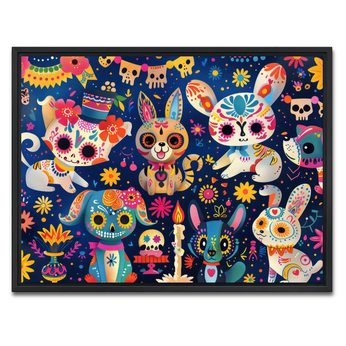 AUTO-MOCKUP WHITE | Day of the Dead Animals | 1 Piece | Black Framed Canvas | group=4x3