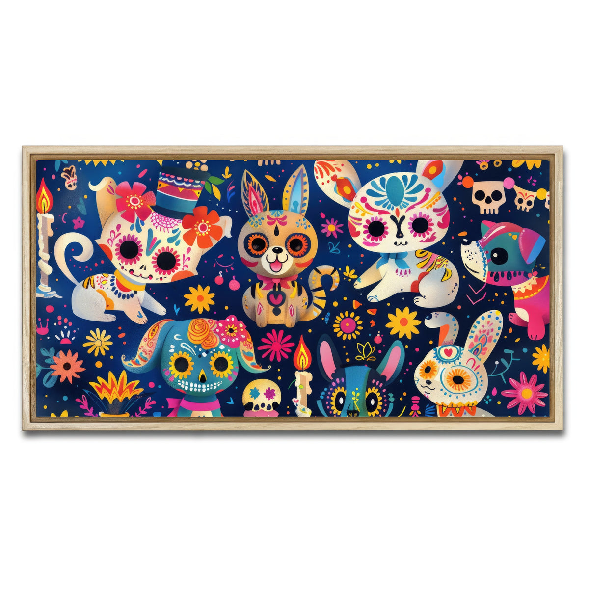 AUTO-MOCKUP WHITE | Day of the Dead Animals | 1 Piece | Natural Framed Canvas | group=2x1