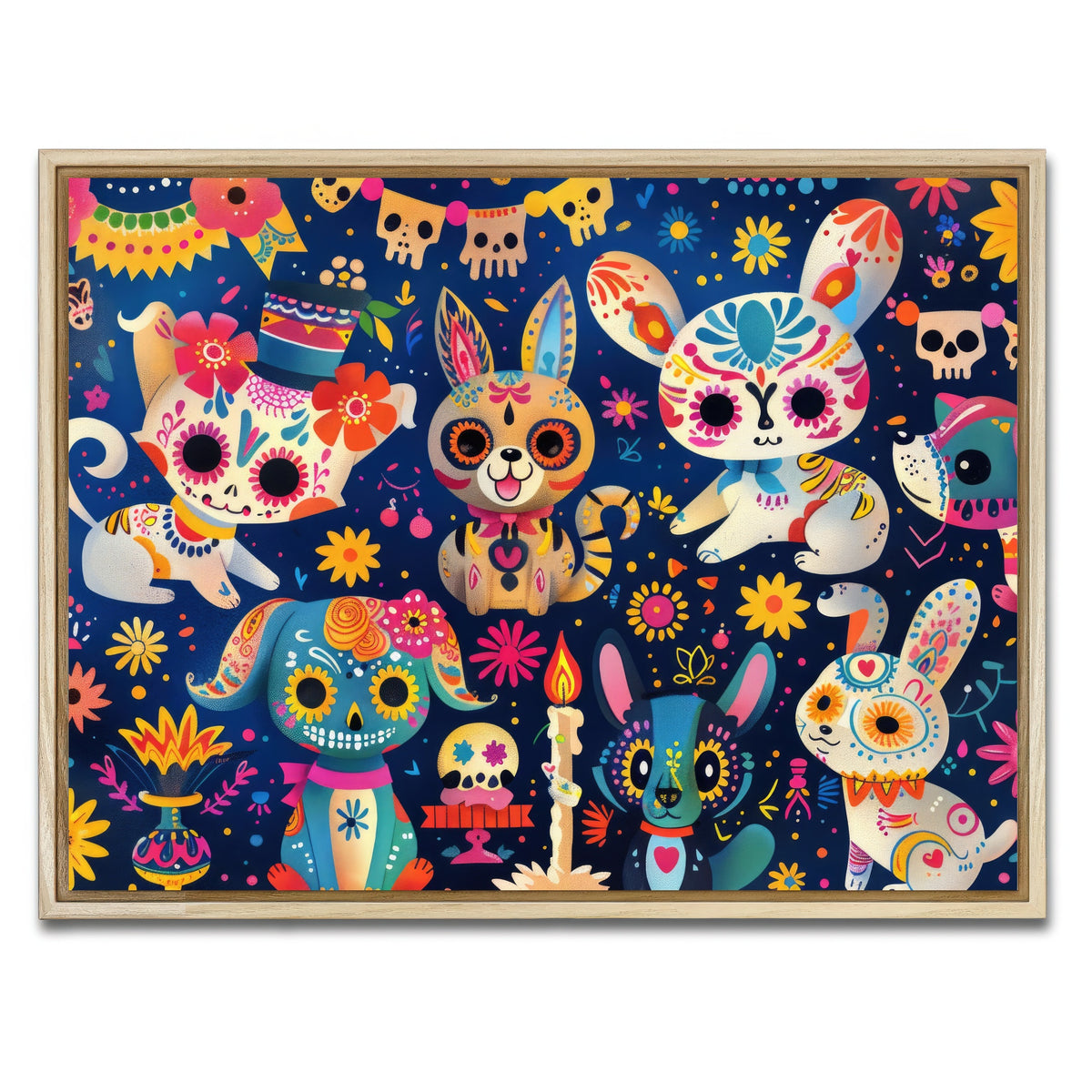 AUTO-MOCKUP WHITE | Day of the Dead Animals | 1 Piece | Natural Framed Canvas | group=4x3