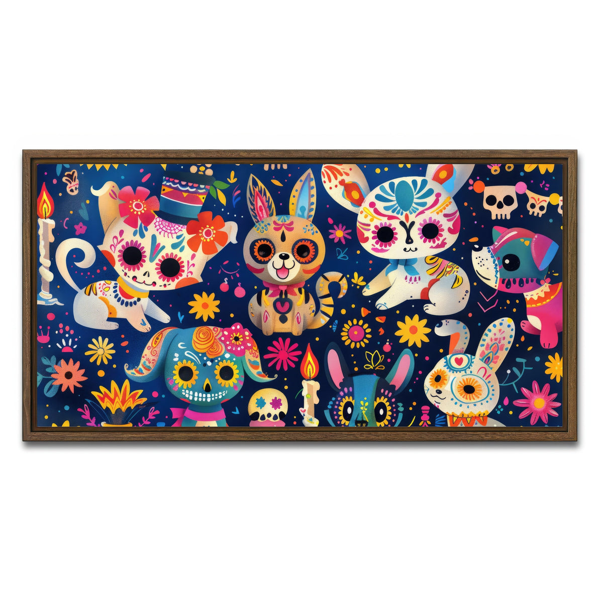 AUTO-MOCKUP WHITE | Day of the Dead Animals | 1 Piece | Walnut Framed Canvas | group=2x1