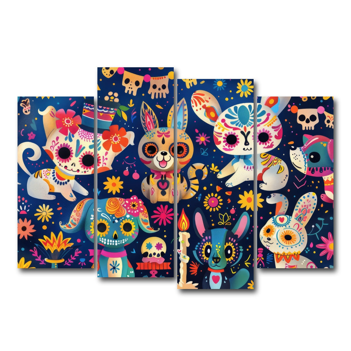 AUTO-MOCKUP WHITE | Day of the Dead Animals | 4 Piece | Gallery Wrap Canvas | group=4_normal