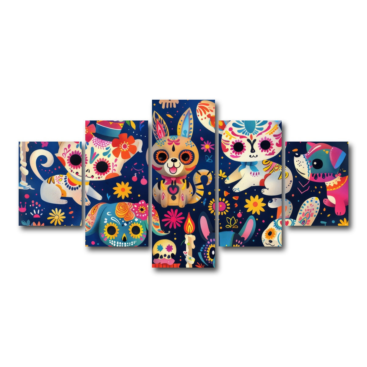 AUTO-MOCKUP WHITE | Day of the Dead Animals | 5 Piece | Gallery Wrap Canvas | group=5_short