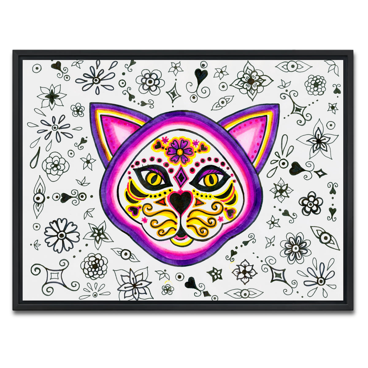 AUTO-MOCKUP WHITE | Day of the Dead Cat Skeleton | 1 Piece | Black Framed Canvas | group=4x3