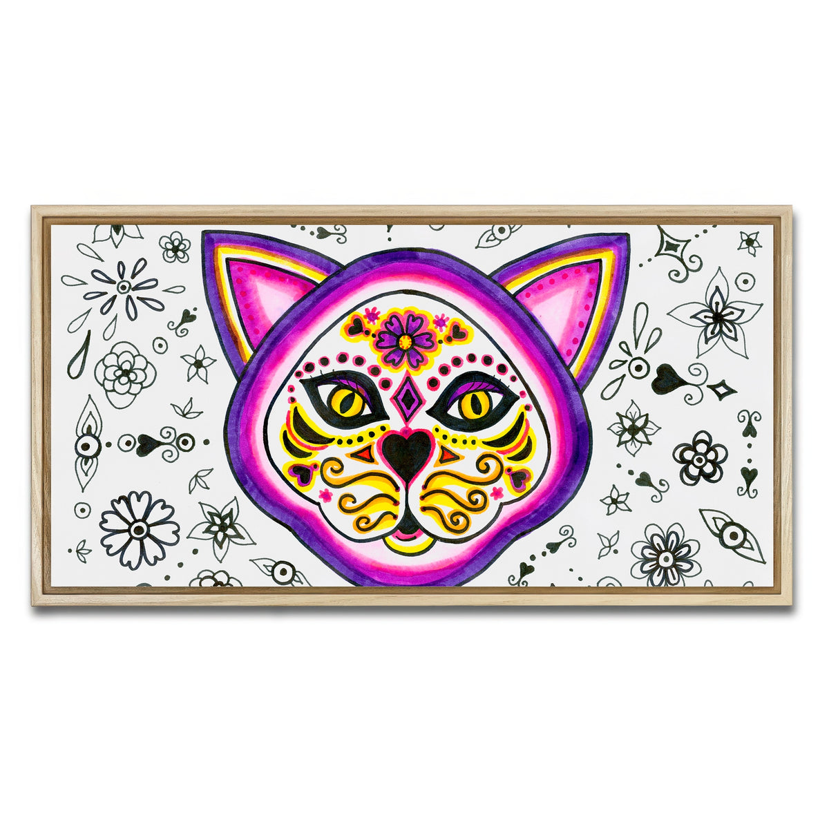 AUTO-MOCKUP WHITE | Day of the Dead Cat Skeleton | 1 Piece | Natural Framed Canvas | group=2x1