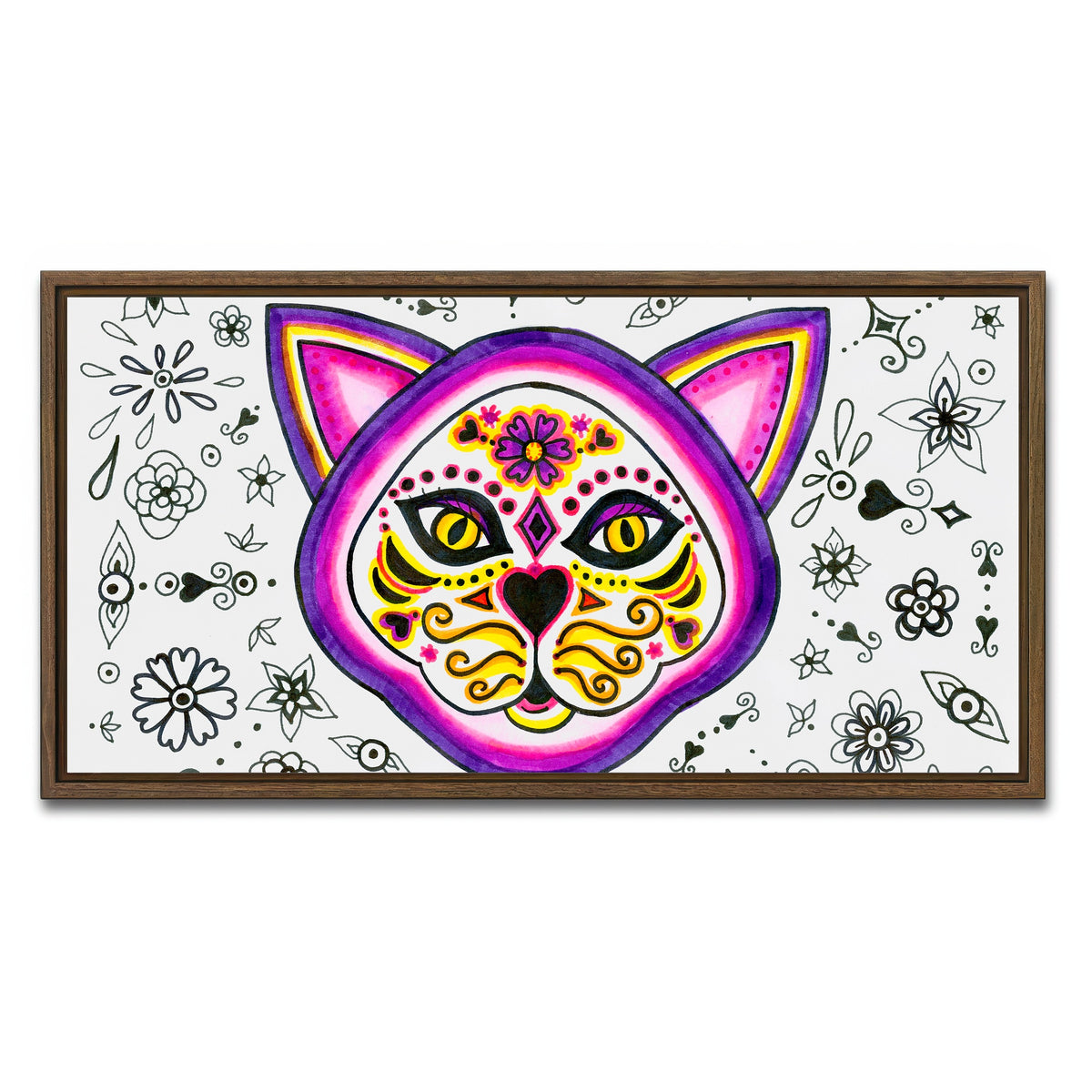 AUTO-MOCKUP WHITE | Day of the Dead Cat Skeleton | 1 Piece | Walnut Framed Canvas | group=2x1