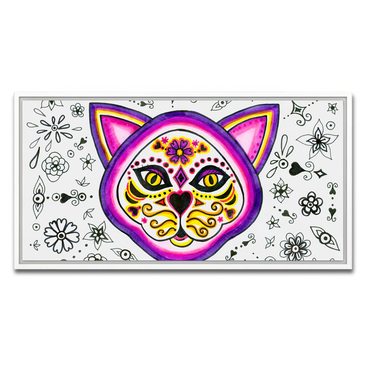 AUTO-MOCKUP WHITE | Day of the Dead Cat Skeleton | 1 Piece | White Framed Canvas | group=2x1