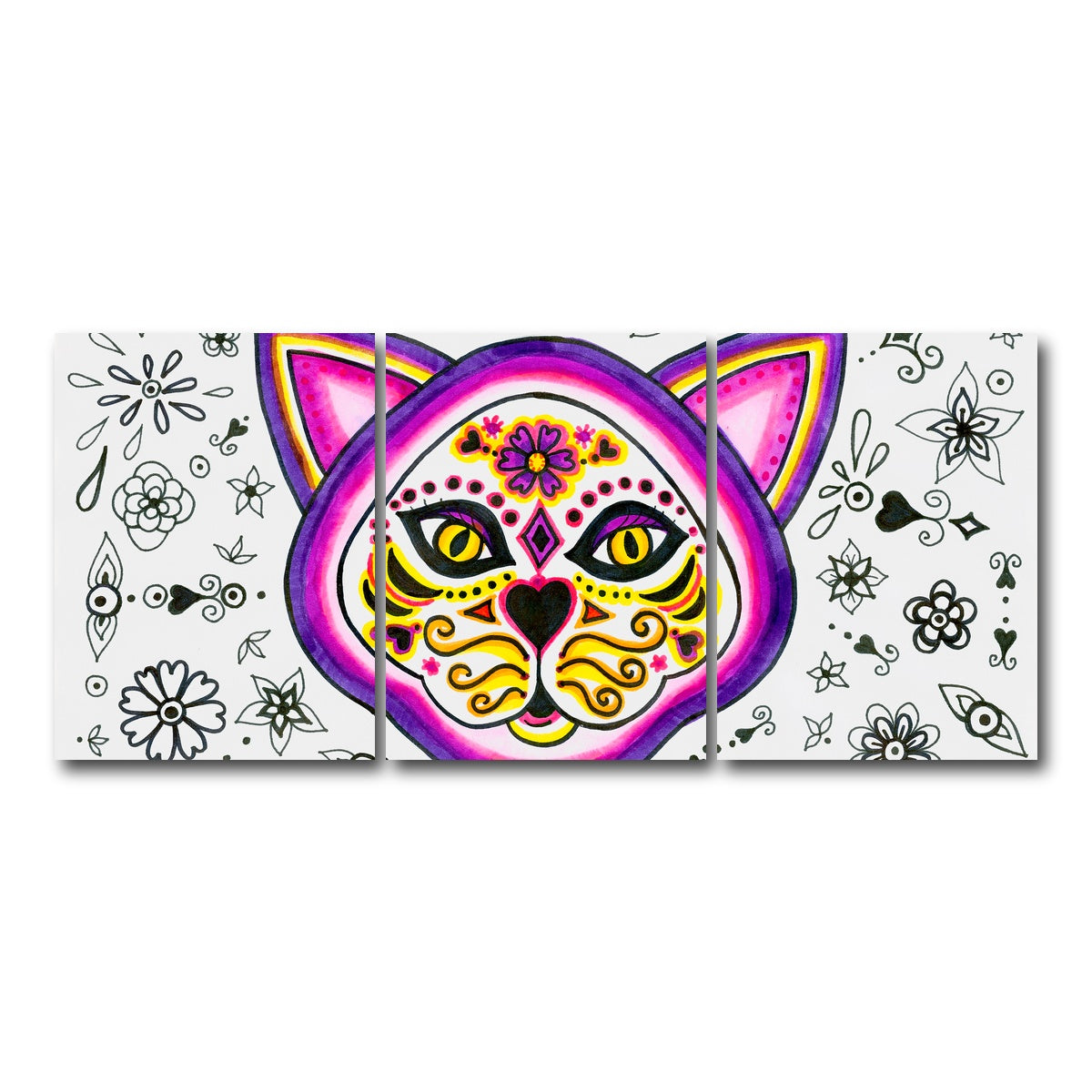 AUTO-MOCKUP WHITE | Day of the Dead Cat Skeleton | 3 Piece | Gallery Wrap Canvas | group=18x24