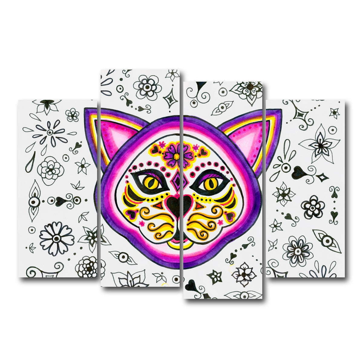 AUTO-MOCKUP WHITE | Day of the Dead Cat Skeleton | 4 Piece | Gallery Wrap Canvas | group=4_normal