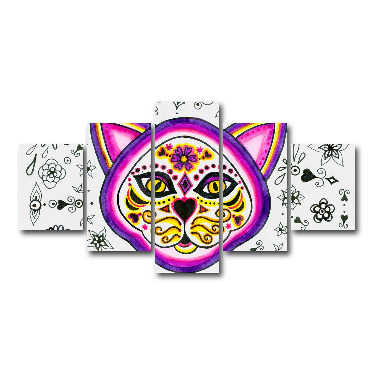 AUTO-MOCKUP WHITE | Day of the Dead Cat Skeleton | 5 Piece | Gallery Wrap Canvas | group=5_short