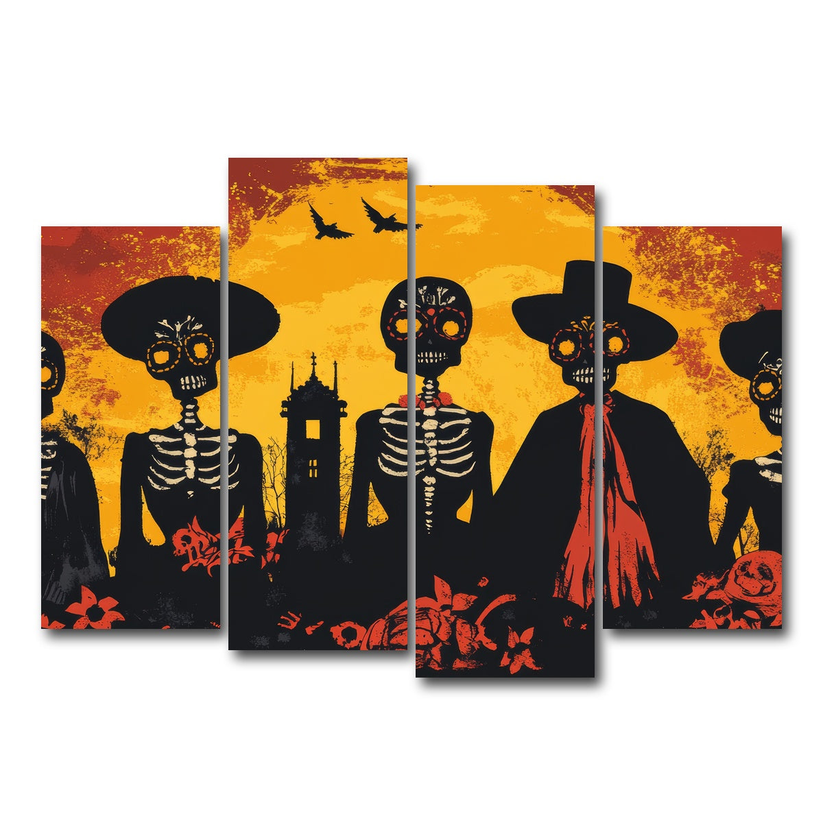 AUTO-MOCKUP WHITE | Day of the Dead Celebration | 4 Piece | Gallery Wrap Canvas | group=4_normal