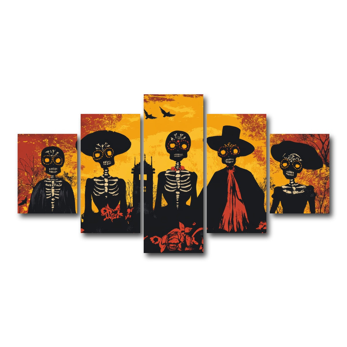 AUTO-MOCKUP WHITE | Day of the Dead Celebration | 5 Piece | Gallery Wrap Canvas | group=5_short