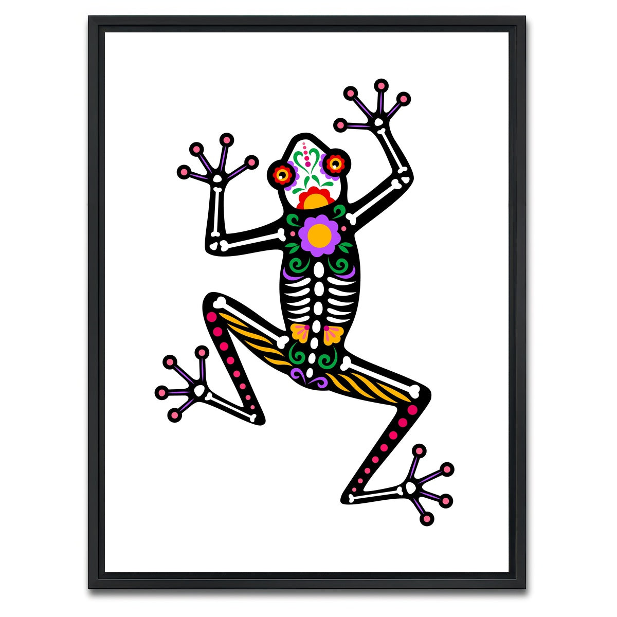 AUTO-MOCKUP WHITE | Day of the Dead Frog Skeleton | 1 Piece | Black Framed Canvas | group=3x4