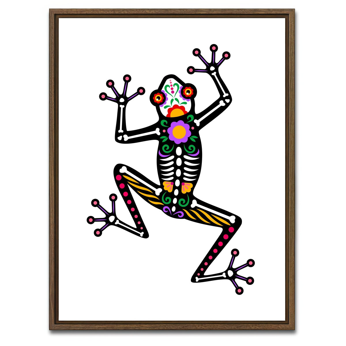 AUTO-MOCKUP WHITE | Day of the Dead Frog Skeleton | 1 Piece | Walnut Framed Canvas | group=3x4
