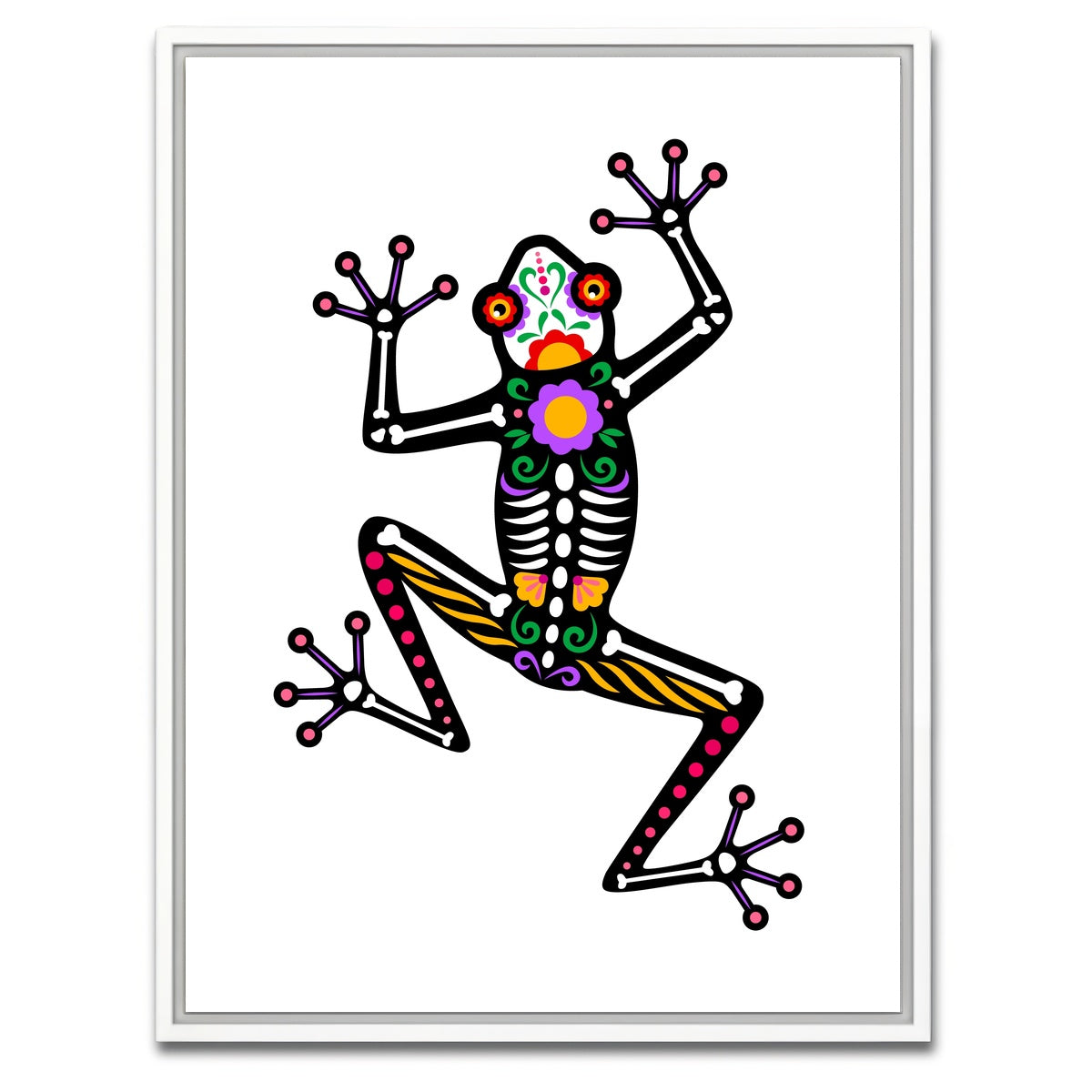 AUTO-MOCKUP WHITE | Day of the Dead Frog Skeleton | 1 Piece | White Framed Canvas | group=3x4