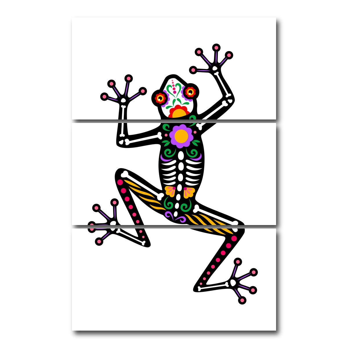 AUTO-MOCKUP WHITE | Day of the Dead Frog Skeleton | 3 Piece | Gallery Wrap Canvas | group=12x24_stacked