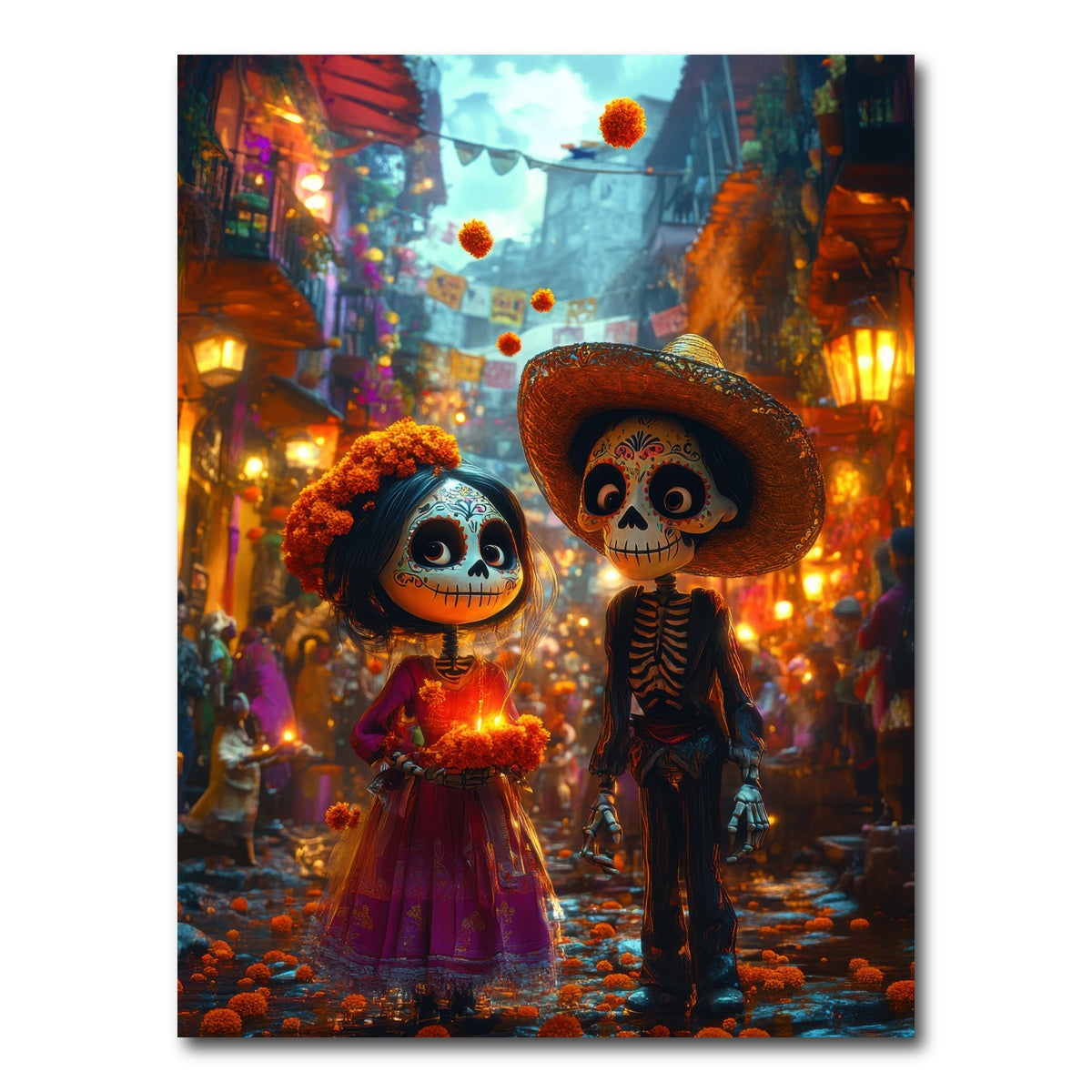 AUTO-MOCKUP WHITE | Day of the Dead Skeleton Figures | 1 Piece | Gallery Wrap Canvas | group=3x4