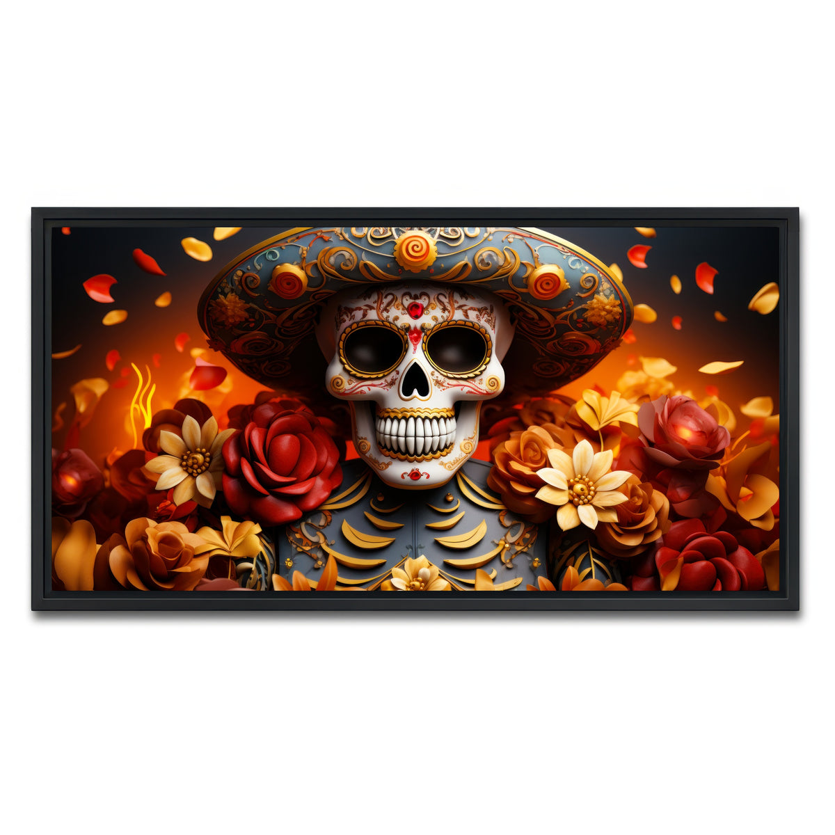 AUTO-MOCKUP WHITE | Day of the Dead Skull | 1 Piece | Black Framed Canvas | group=2x1
