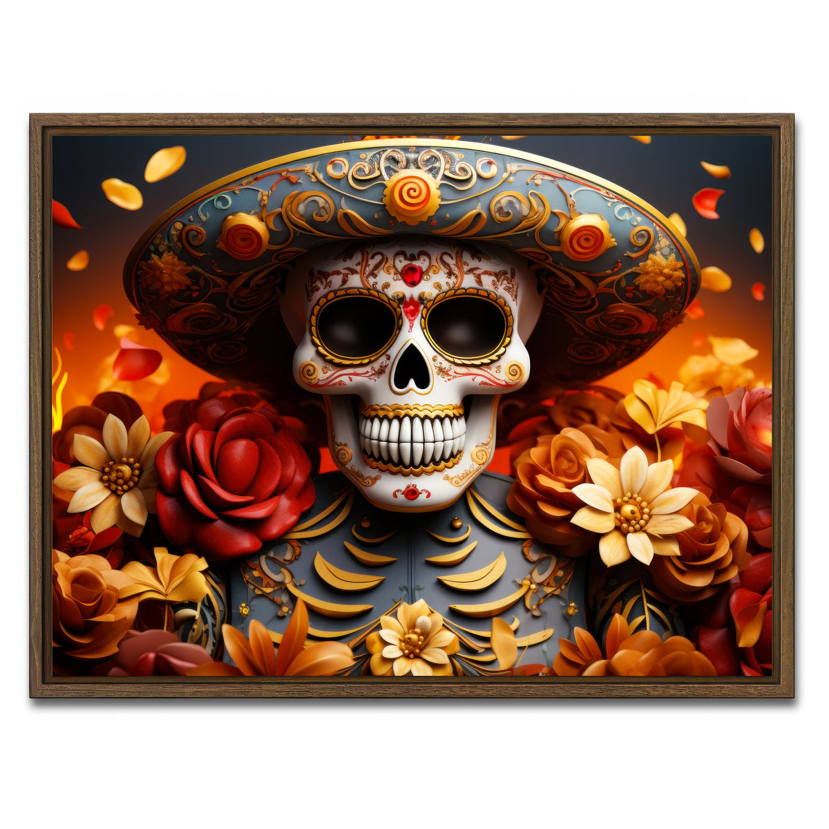 AUTO-MOCKUP WHITE | Day of the Dead Skull | 1 Piece | Walnut Framed Canvas | group=4x3