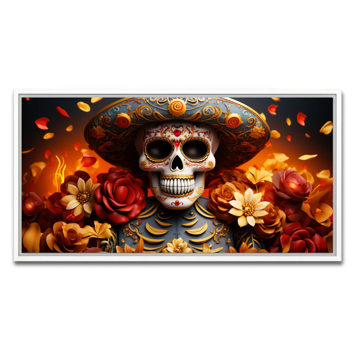 AUTO-MOCKUP WHITE | Day of the Dead Skull | 1 Piece | White Framed Canvas | group=2x1