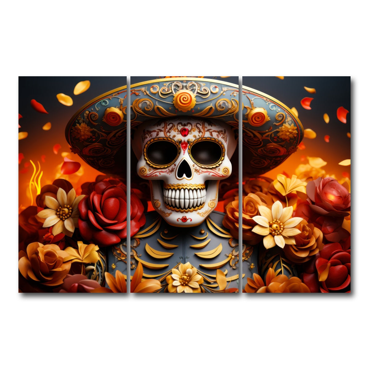 AUTO-MOCKUP WHITE | Day of the Dead Skull | 3 Piece | Gallery Wrap Canvas | group=12x24