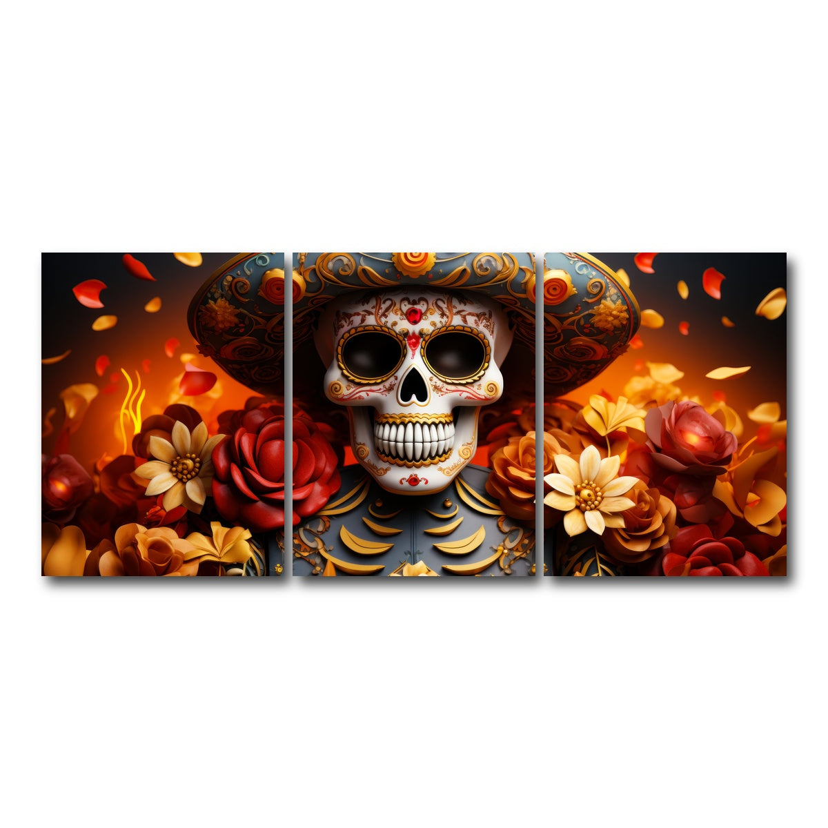 AUTO-MOCKUP WHITE | Day of the Dead Skull | 3 Piece | Gallery Wrap Canvas | group=18x24