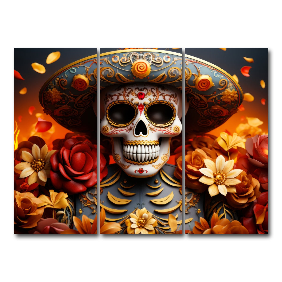 AUTO-MOCKUP WHITE | Day of the Dead Skull | 3 Piece | Gallery Wrap Canvas | group=8x18