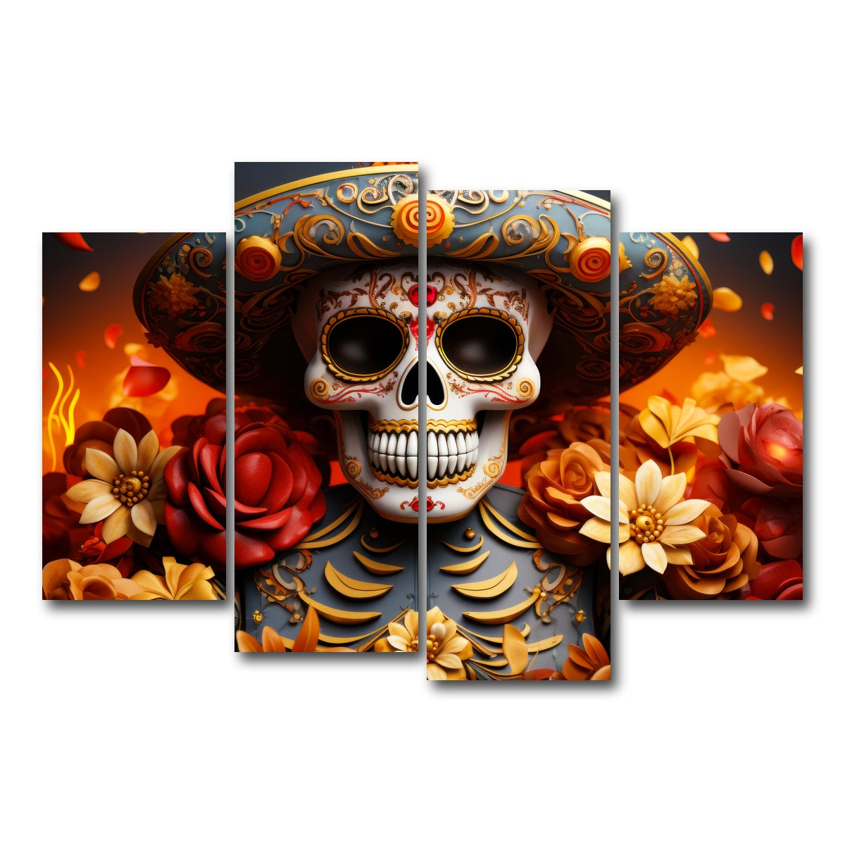 AUTO-MOCKUP WHITE | Day of the Dead Skull | 4 Piece | Gallery Wrap Canvas | group=4_short