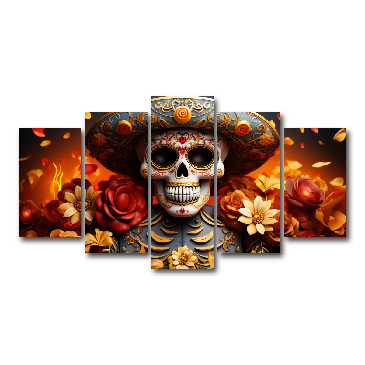 AUTO-MOCKUP WHITE | Day of the Dead Skull | 5 Piece | Gallery Wrap Canvas | group=5_normal
