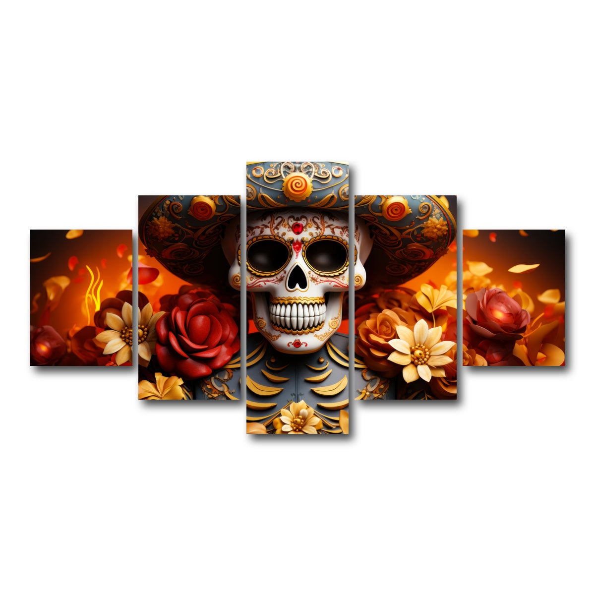 AUTO-MOCKUP WHITE | Day of the Dead Skull | 5 Piece | Gallery Wrap Canvas | group=5_short