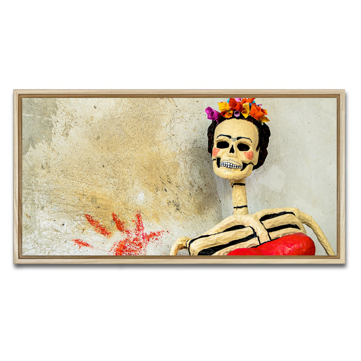 AUTO-MOCKUP WHITE | Day of the dead Catrina Skeleton | 1 Piece | Natural Framed Canvas | group=2x1