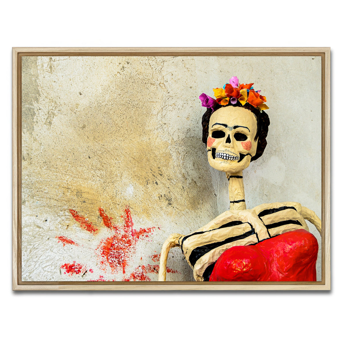 AUTO-MOCKUP WHITE | Day of the dead Catrina Skeleton | 1 Piece | Natural Framed Canvas | group=4x3