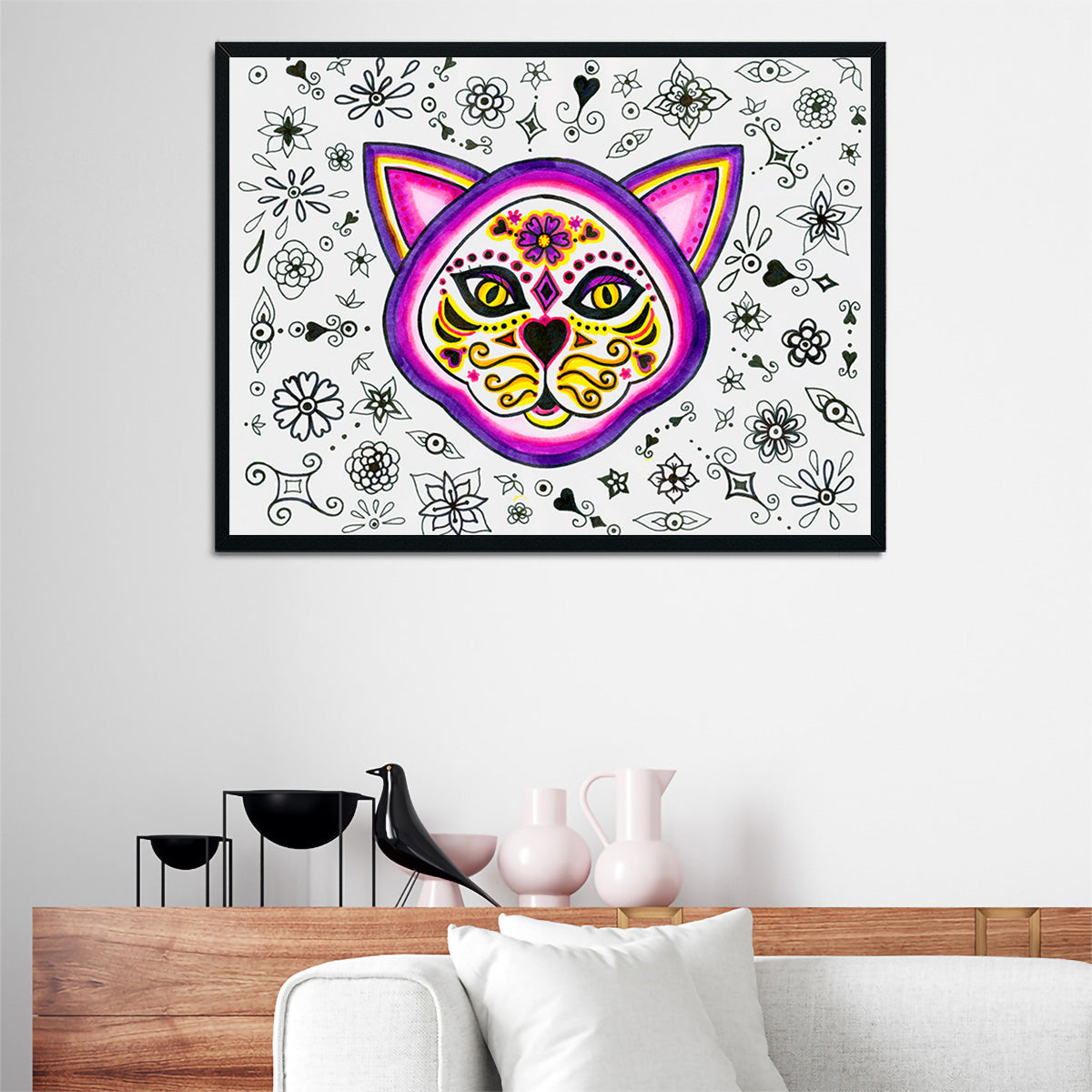 Day of the Dead Cat Skeleton Wall Art